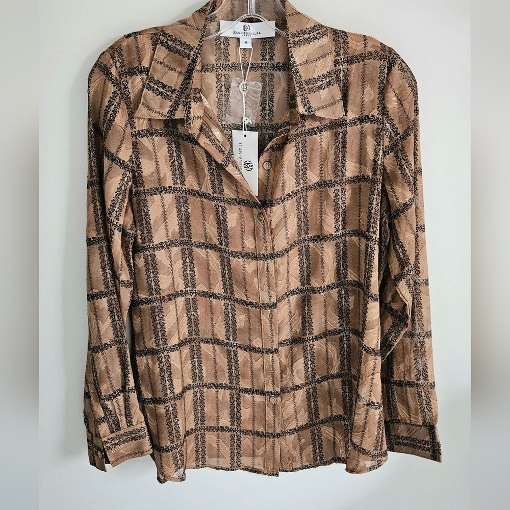 Jeanne-Pierre Klifa Brown Plaid Long Sleeve Shirt NWT